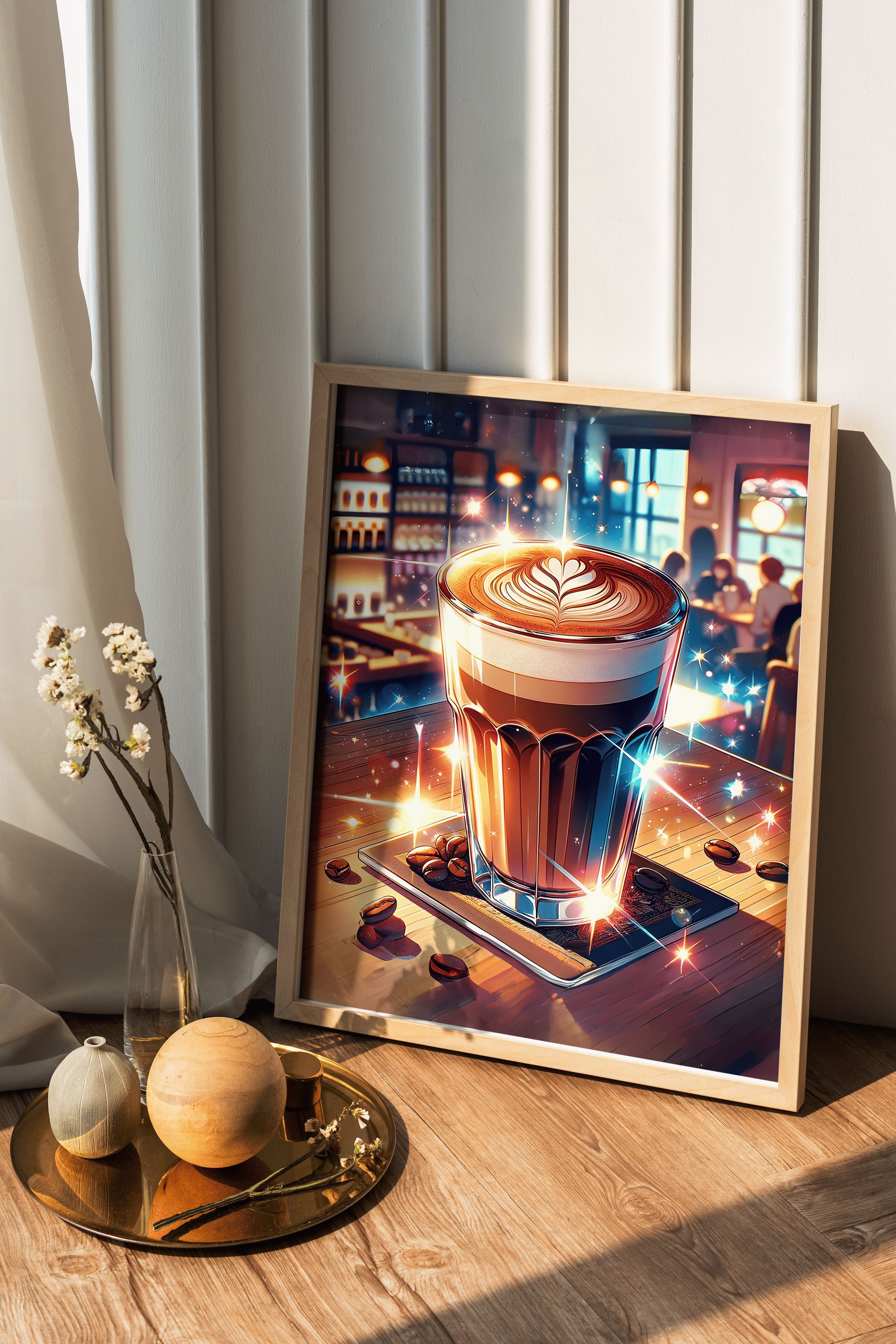 anime style coffee art, artwork for cafe, art for coffee station, poster for cafe, coffee poster, poster for coffee bar, coffee artwork, coffee inspired anime, espresso artwork