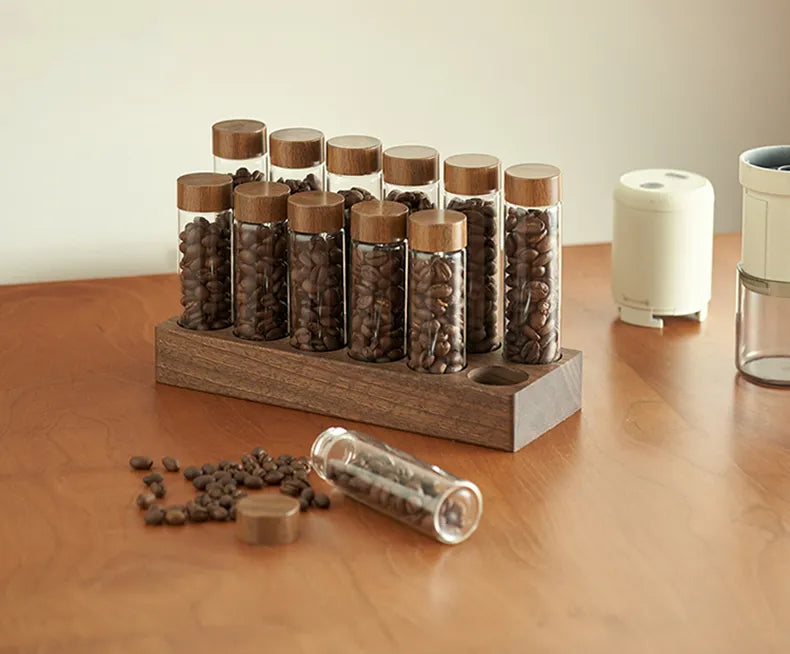 Accessories virtuoso coffee specialty coffee スペシャルティコーヒー 高品質コーヒー Glass Coffee Bean Storage Tube & Display Rack + Free Funnel