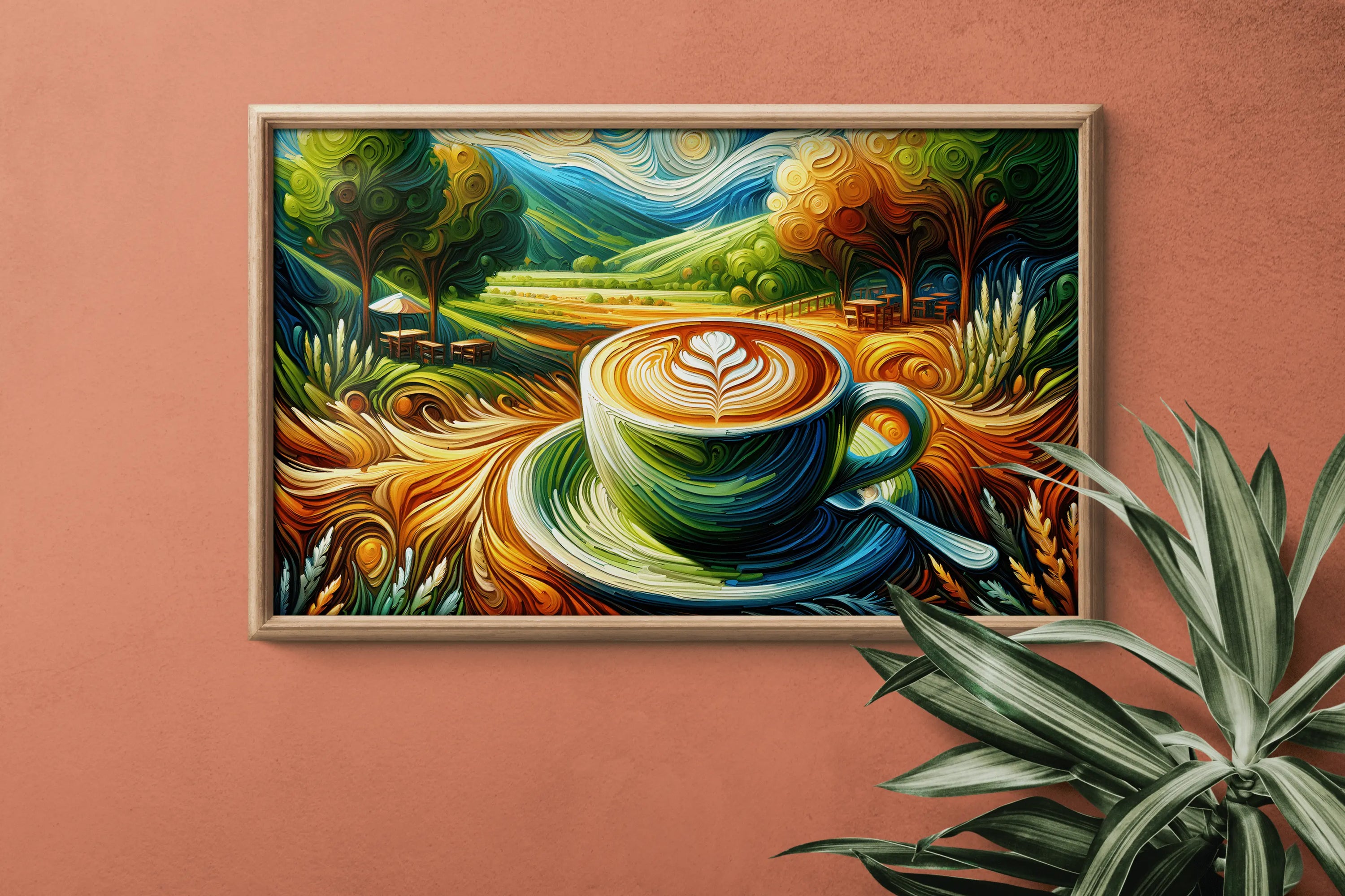 van gogh inspired artwork coffee artwork, coffee poster, poster for coffee bar, poster for espresso bar, art for café, café artwork, コーヒーのアートワーク、コーヒーのポスター、コーヒーバーのポスター、エスプレッソバーのポスター、カフェのアート、カフェのアートワーク