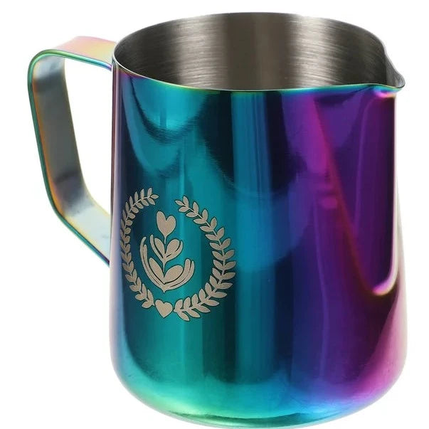 rainbow milk frothing pitcher, milk pitcher, cool milk pitcher, milk jug for latte