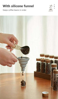 Accessories virtuoso coffee specialty coffee スペシャルティコーヒー 高品質コーヒー Glass Coffee Bean Storage Tube & Display Rack + Free Funnel